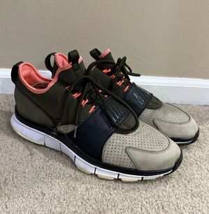 Nike Free Ace Leather Suede Green Bamboo Orange Men 10 Running Sneaker 749627